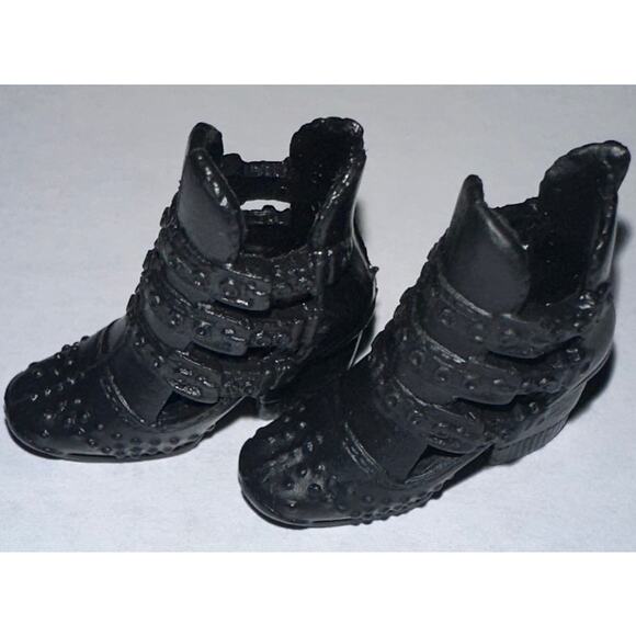 Modern Barbie Black Open Toe Cut Out Ankle Boots Heels Shoes Mattel - Picture 2 of 5
